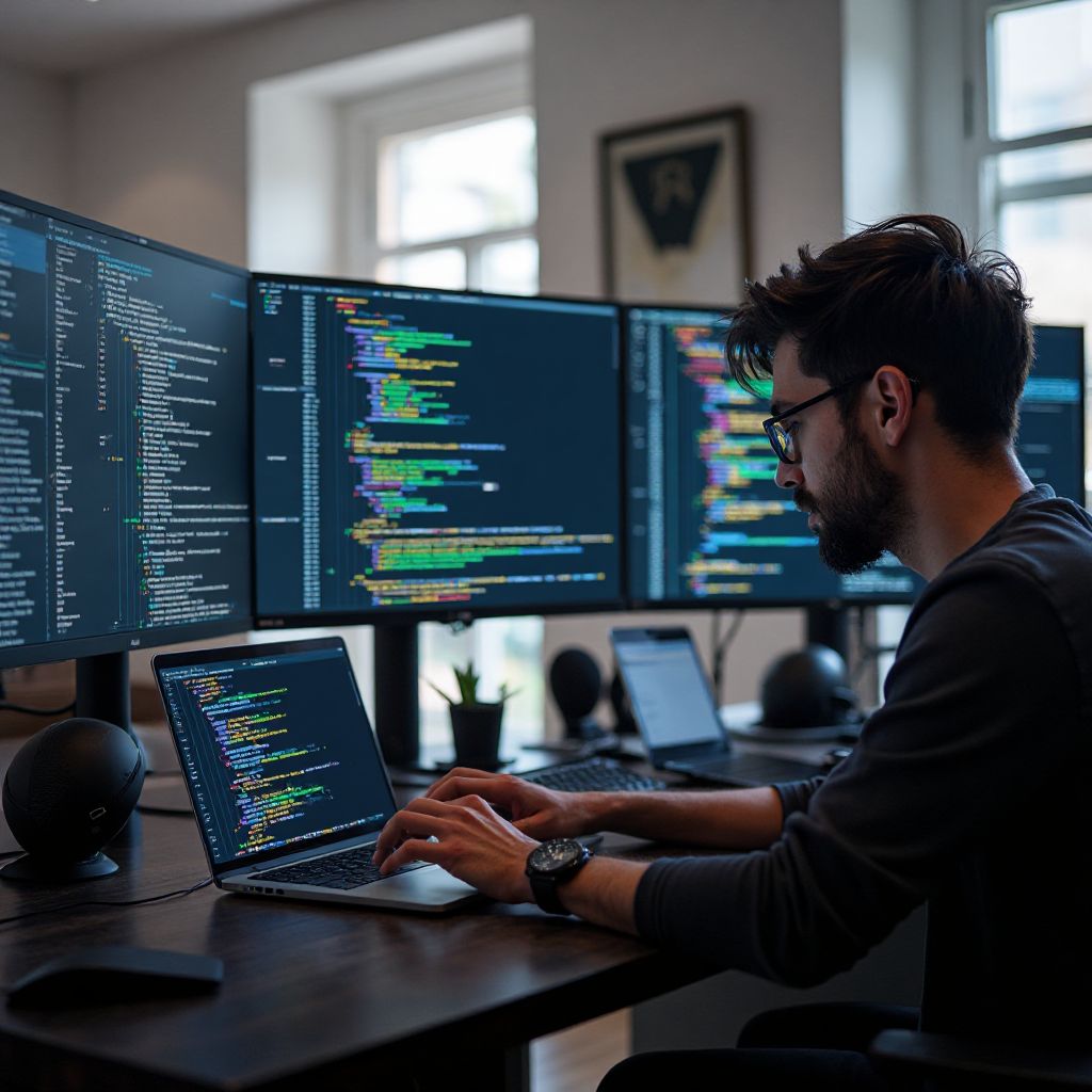 Person coding on a laptop
